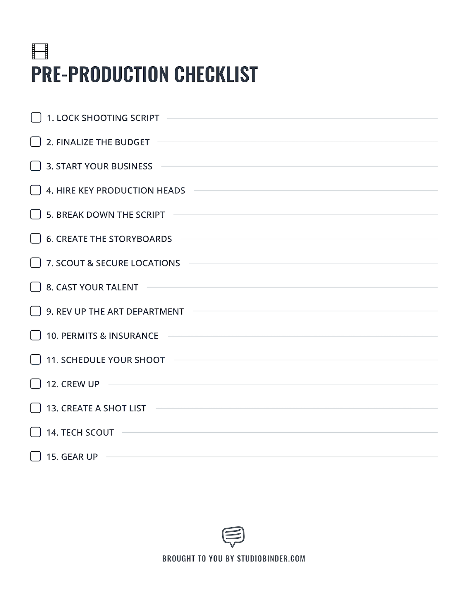 Pre-Production-Checklist-Made-For-Every-Producer-and-Filmmaker-StudioBinder-Free-Checklist-One-Pager Pre Production Checklist
